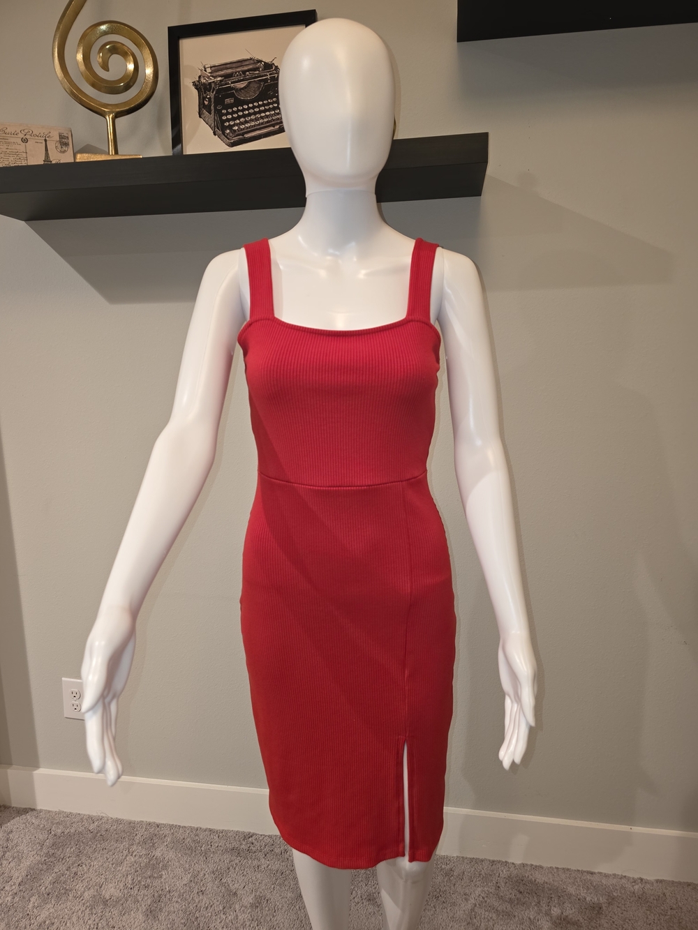 Women’s Red Ribbed Tank Midi Dress